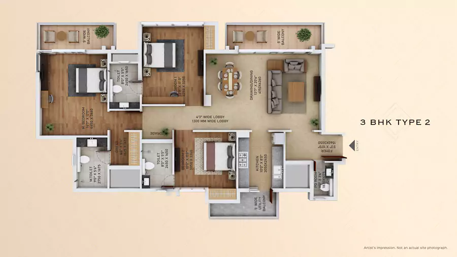 Ace Starlit 3 BHK Floor Plan