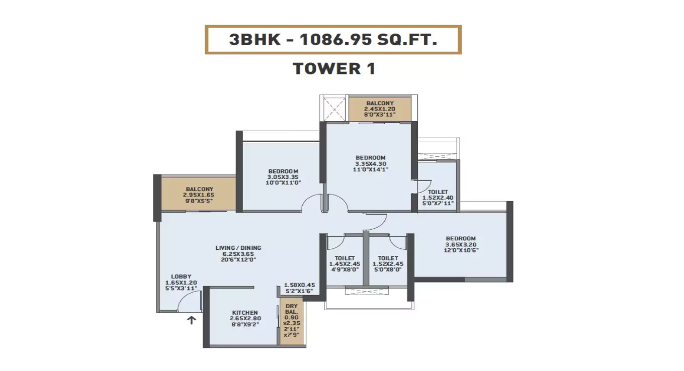 VTP Earth One 3 BHK Floor Plan