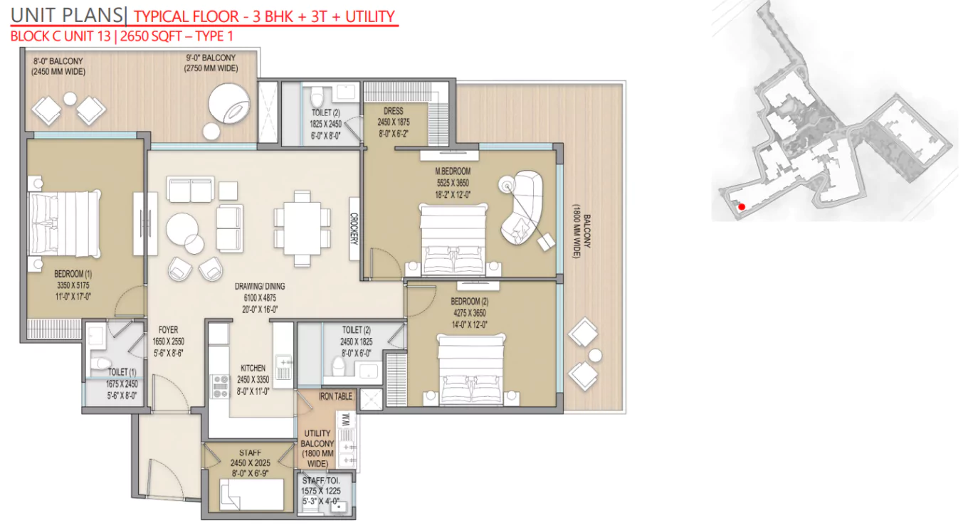 Excentia Tatva 3 BHK Floor Plan