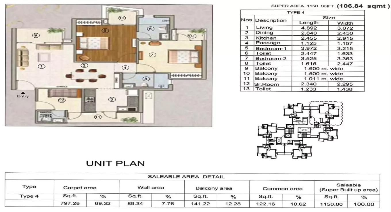 Sikka Karnam Greens 2 BHK Floor Plan