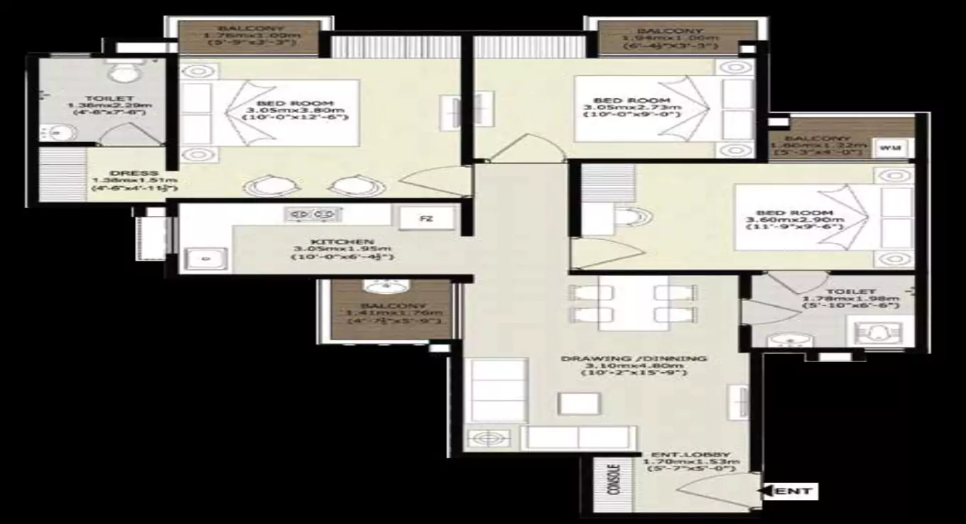 Rudra Shobhagyam 3 BHK Floor Plan