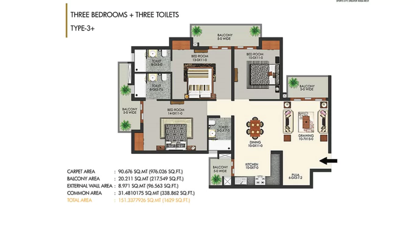 Apex Alphabet 3 BHK Floor Plan