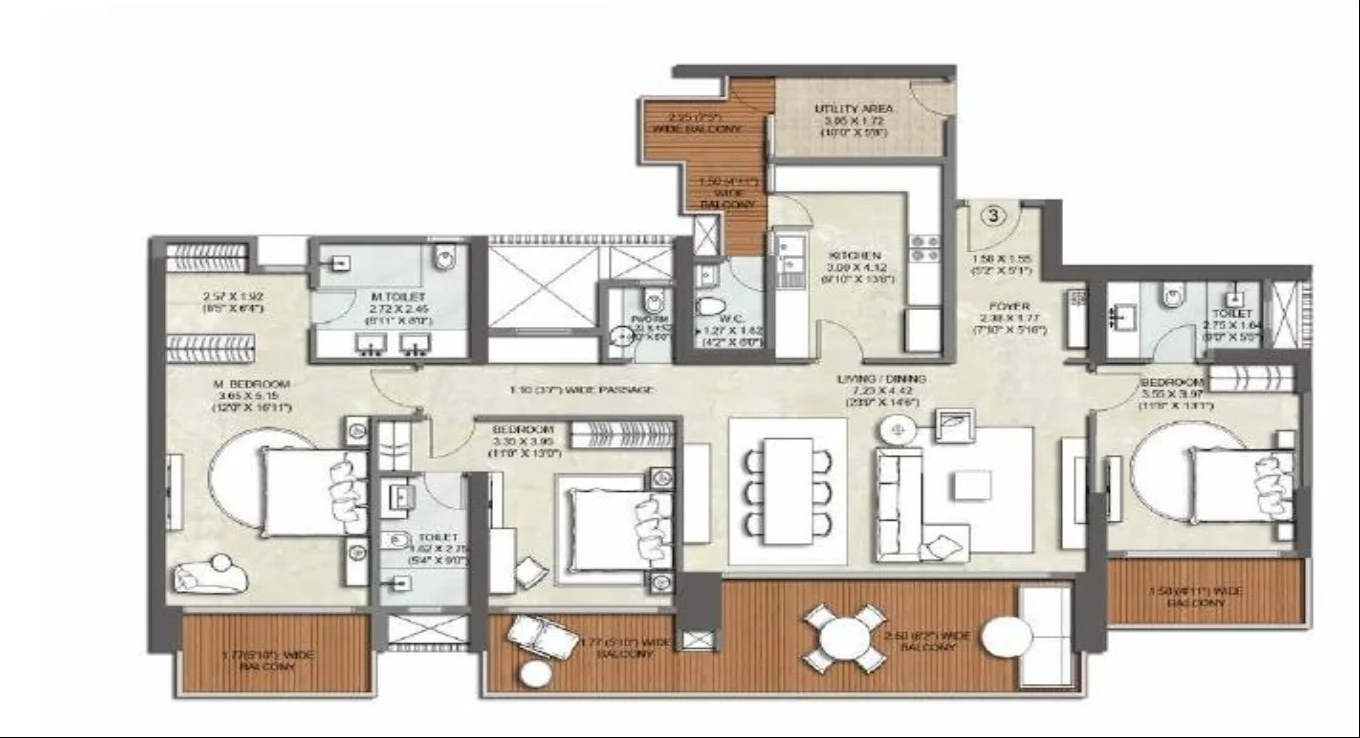 Kalpataru Vista 3 BHK Floor Plan