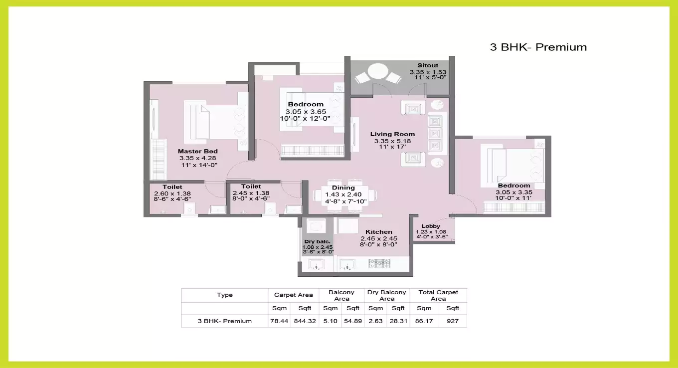 Kohinoor Famville 3 BHK Floor Plan