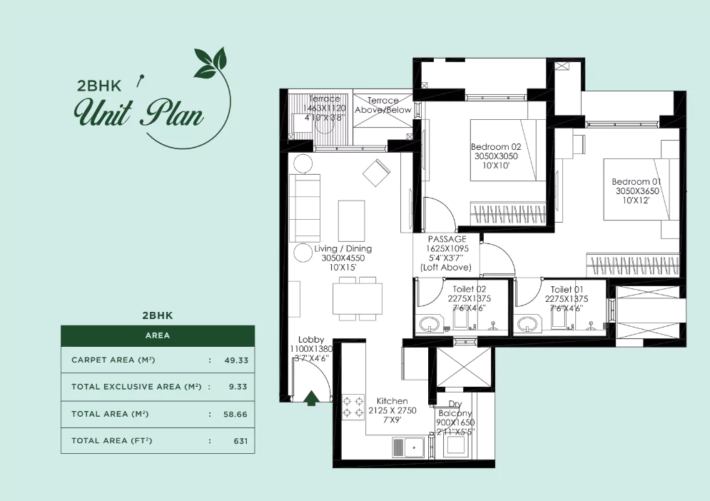 Godrej Meadows 2 BHK Floor Plan