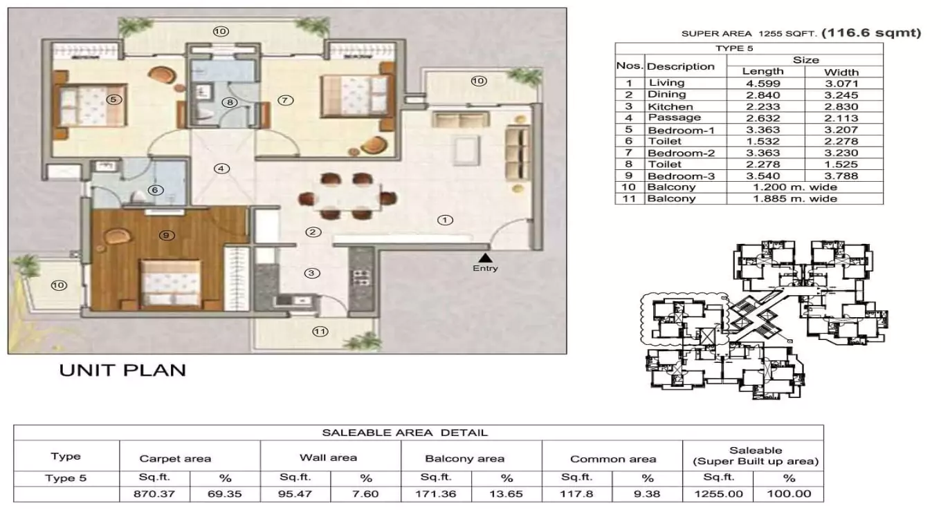 Sikka Karnam Greens 3 BHK Floor Plan