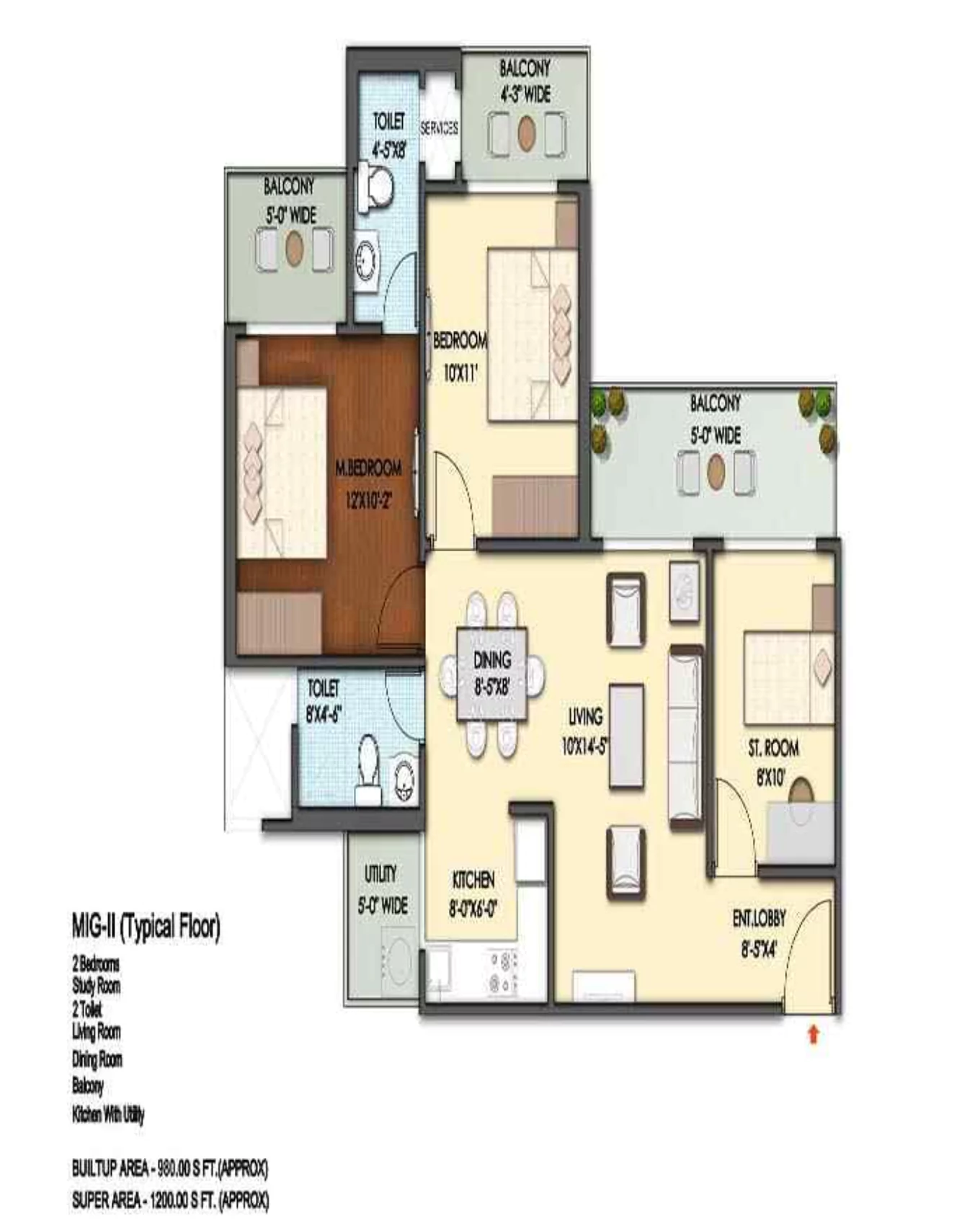 Mahagun Mantra 2 BHK Floor Plan
