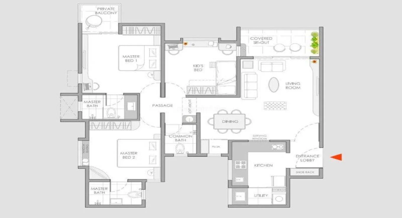VJ Yashwin Orizzonte 3 BHK Floor Plan