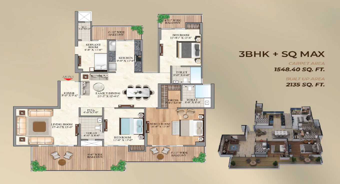 Aurum Alumni Bliss 3 BHK Floor Plan