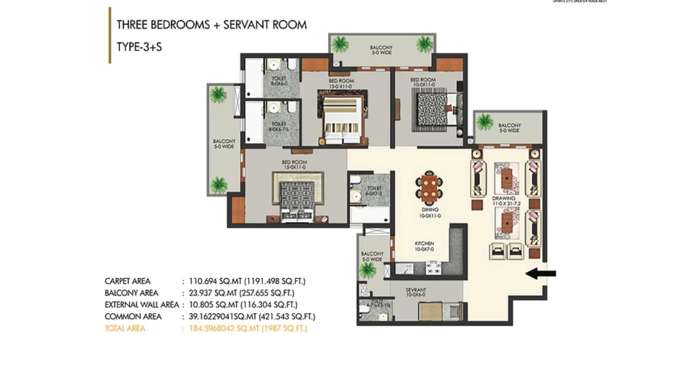 Apex Alphabet 3 BHK Floor Plan
