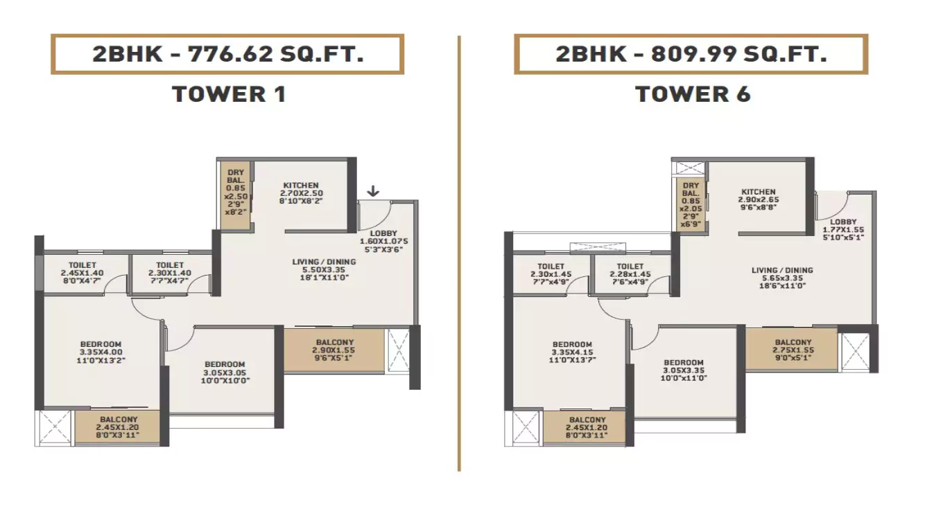 VTP Earth One 2 BHK Floor Plan