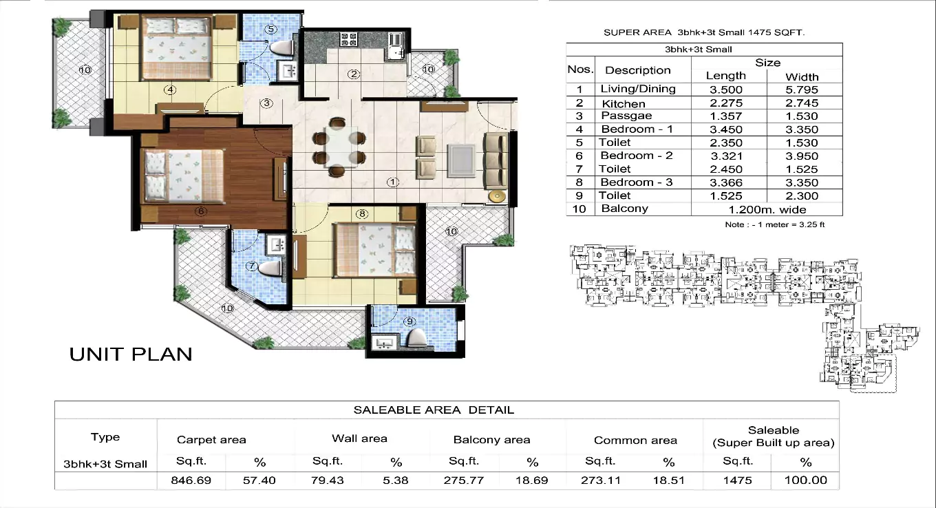 Sikka Kingston Greens 3 BHK Floor Plan