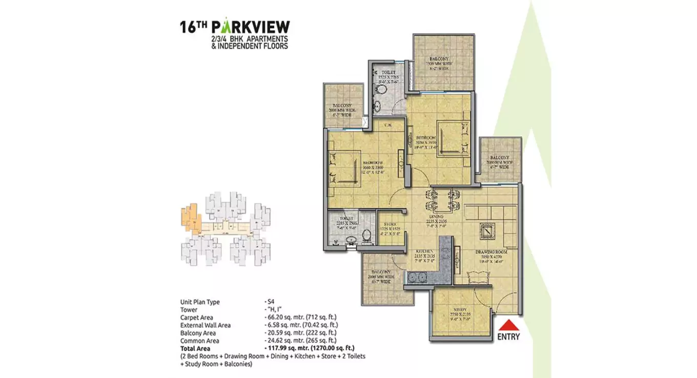 16th Parkview 2 BHK Floor Plan