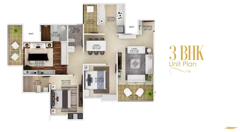 Majestique Marbella 3 BHK Floor Plan