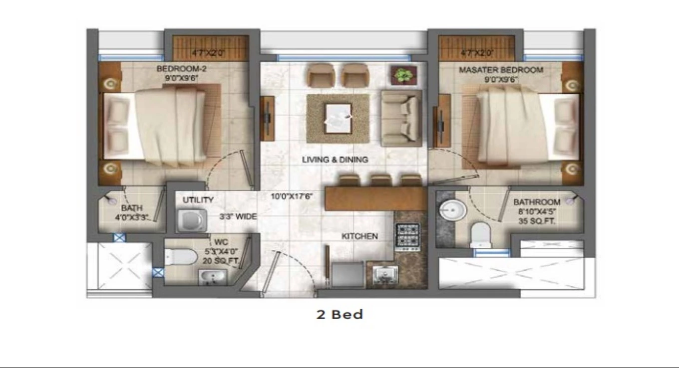 Lodha Crown 2 BHK Floor Plan