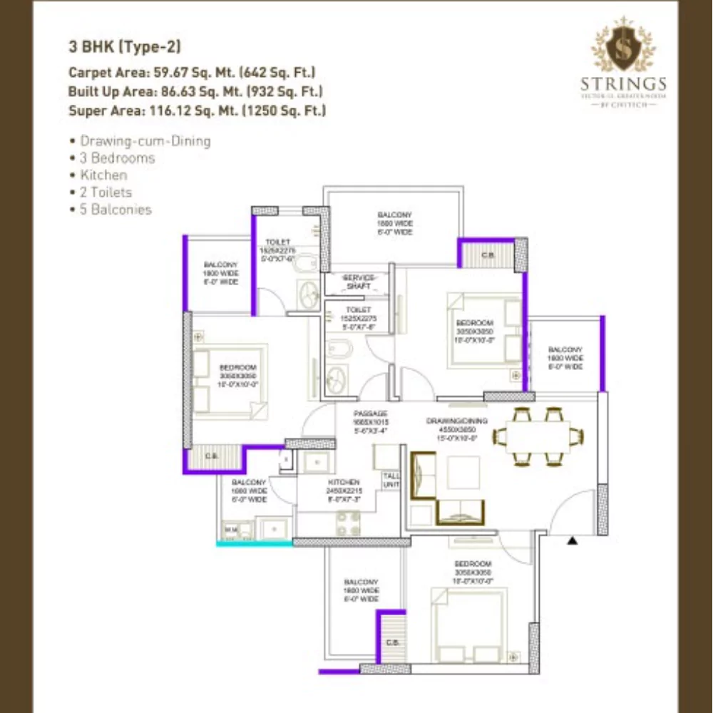 Civitech Strings 3 BHK Floor Plan