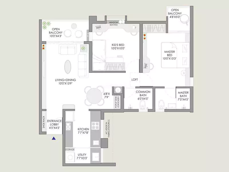 VJ Yashone Infinitee 2 BHK Floor Plan