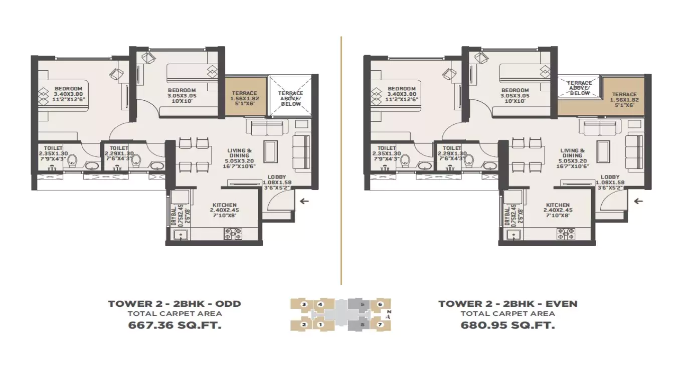 VTP Euphoria 2 BHK Floor Plan