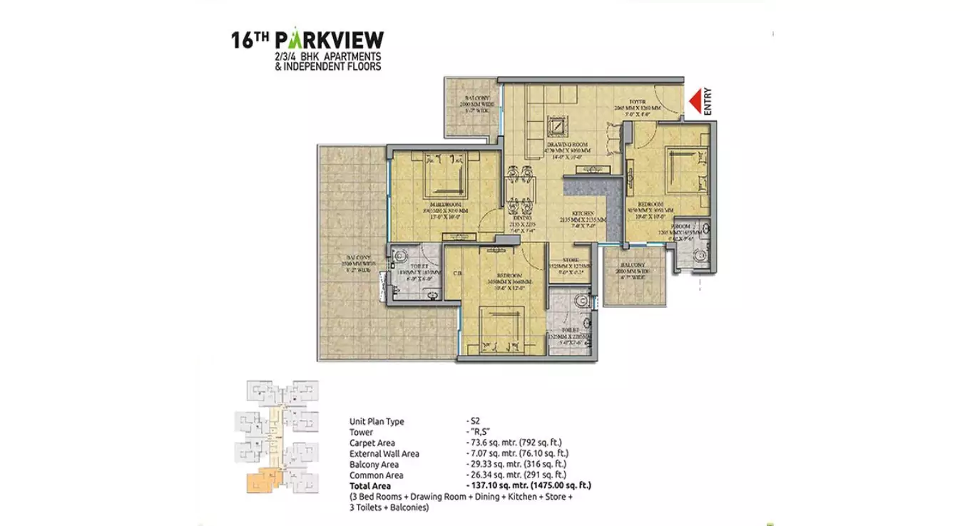 16th Parkview 3 BHK Floor Plan