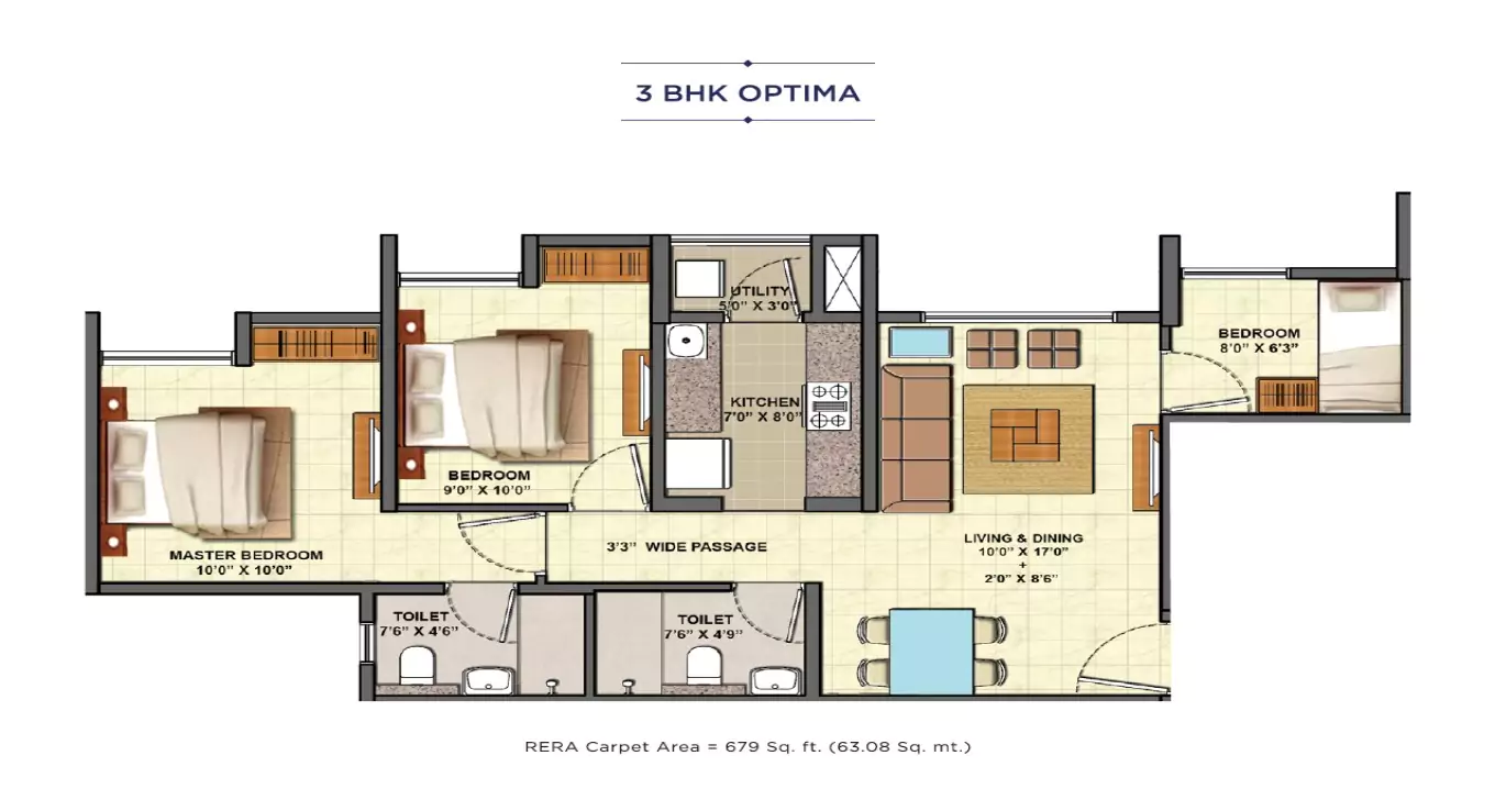 Lodha Palava 3 BHK Floor Plan