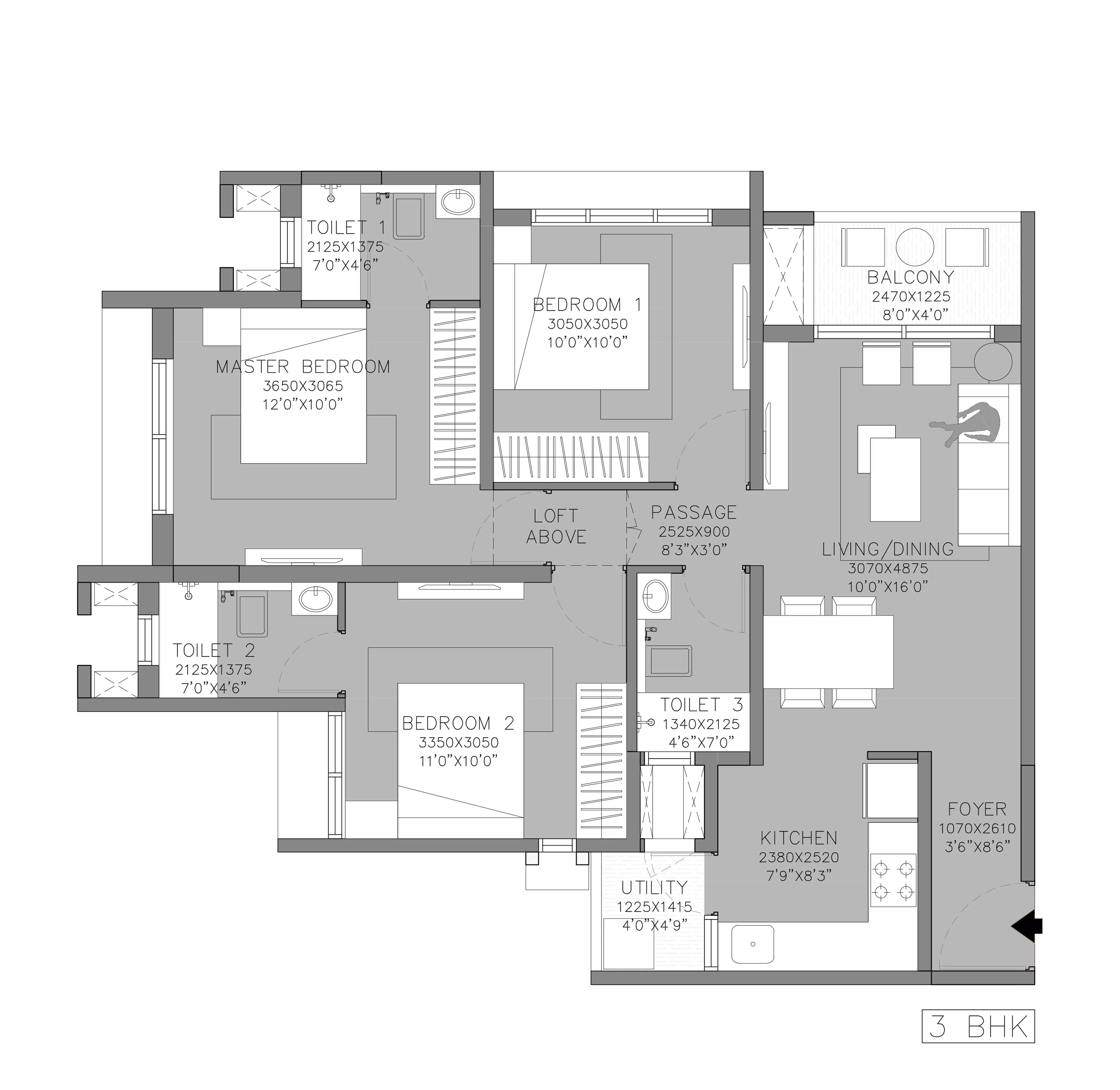 Godrej Riverhills 3 BHK Floor Plan