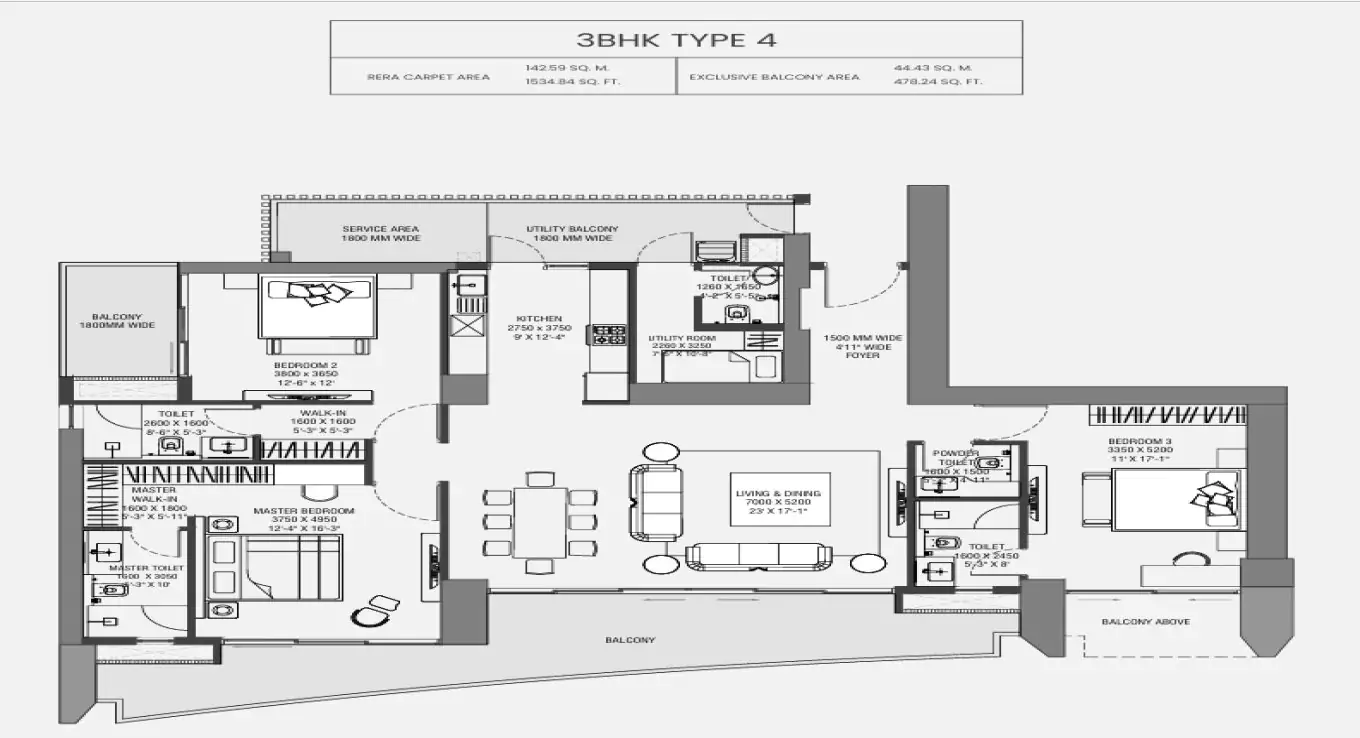 Experion The Trillion 3 BHK (Type 4) Floor Plan