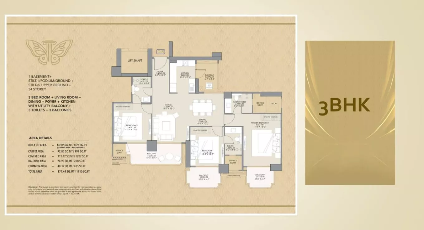 Gaur Chrysalis 3 BHK Floor Plan