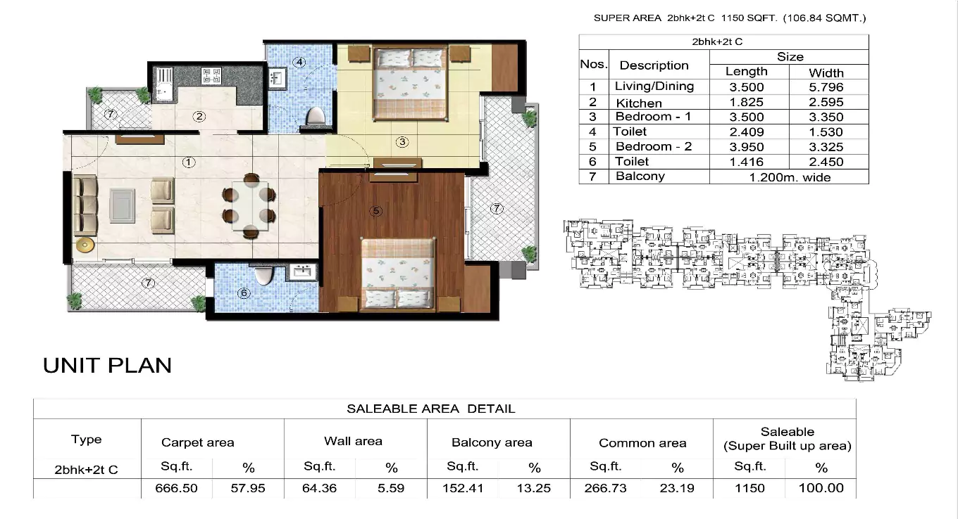 Sikka Kingston Greens 2 BHK Floor Plan