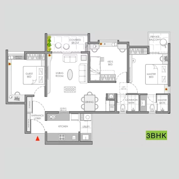 Vilas Javdekar Nuovo Centro 3 BHK Floor Plan