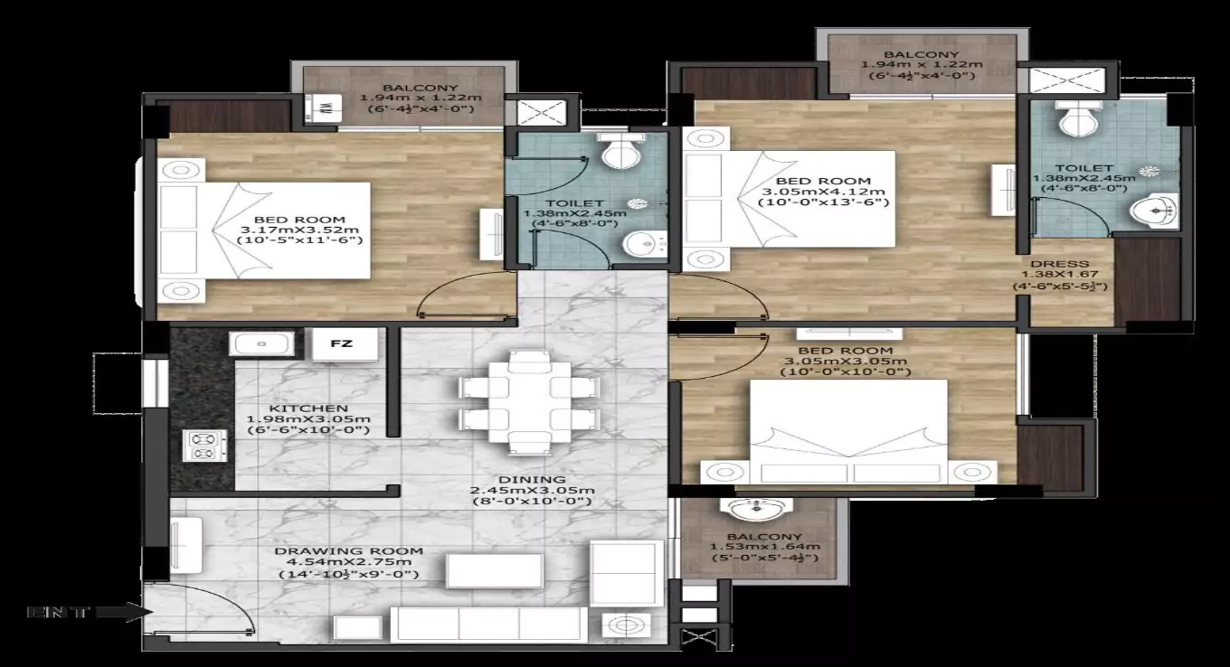 Rudra Adharshila 3 BHK Floor Plan