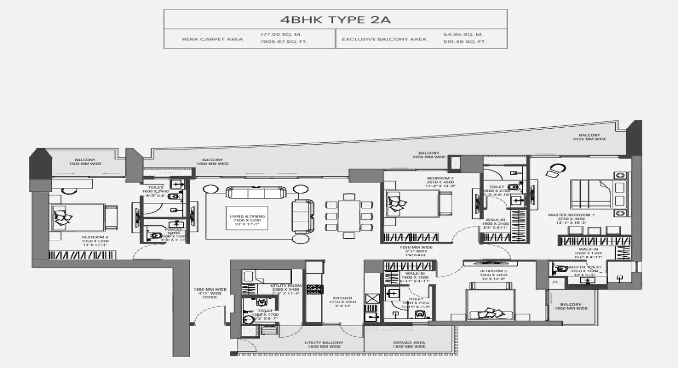 Experion The Trillion 4 BHK (Type 2 A) Floor Plan
