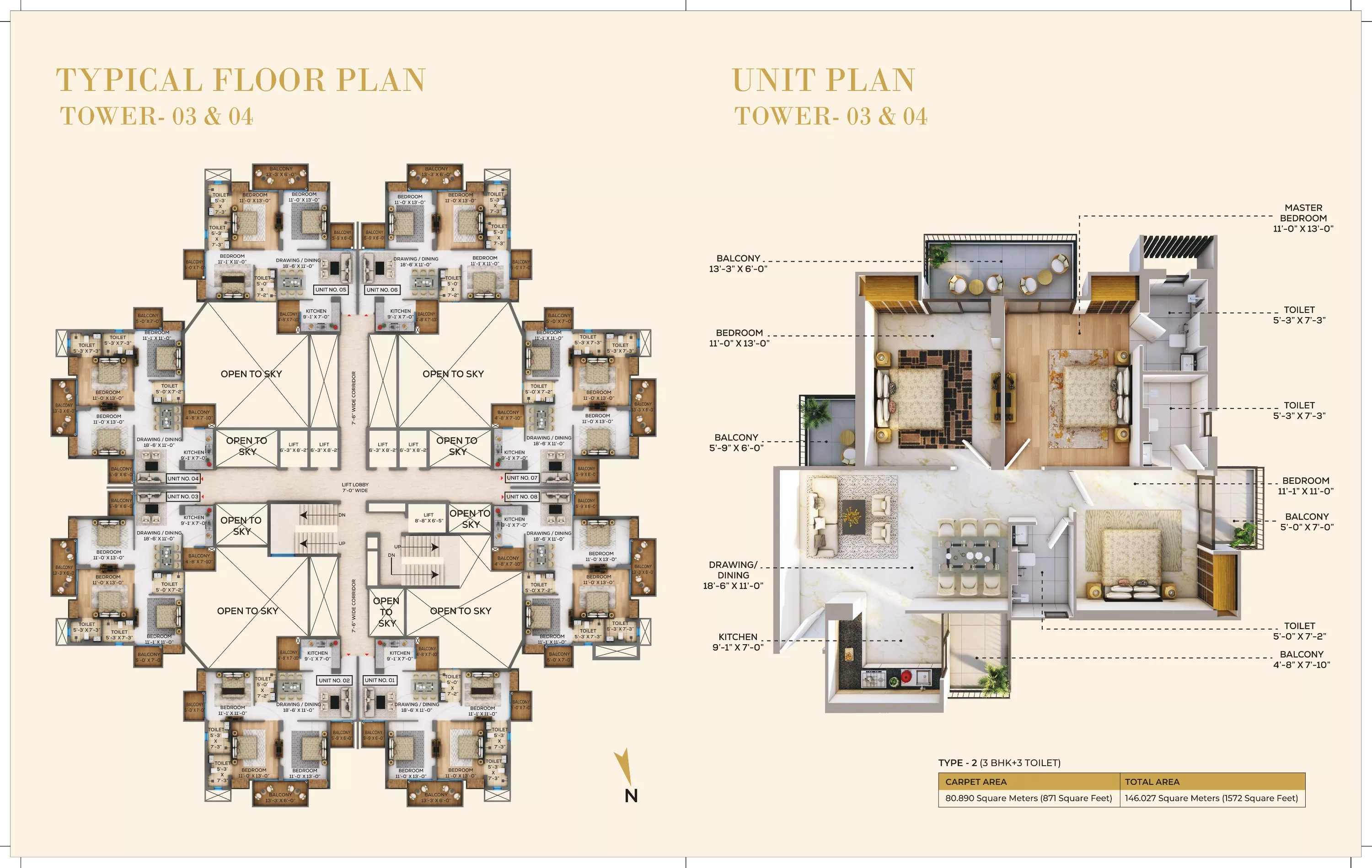 RG Pleiaddes 3 BHK Floor Plan