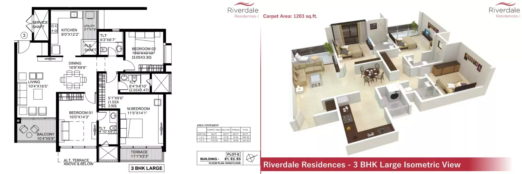 Duville Riverdale Residences 3 BHK Floor Plan