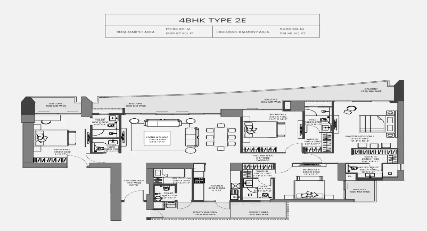 Experion The Trillion 4 BHK (Type 2 E) Floor Plan