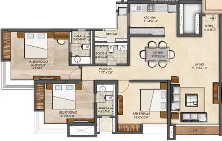 Runwal Gardens 3 BHK Floor Plan