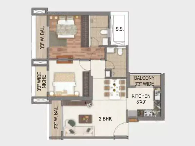 Paradise Sai World City 2 Bhk Floor Plan