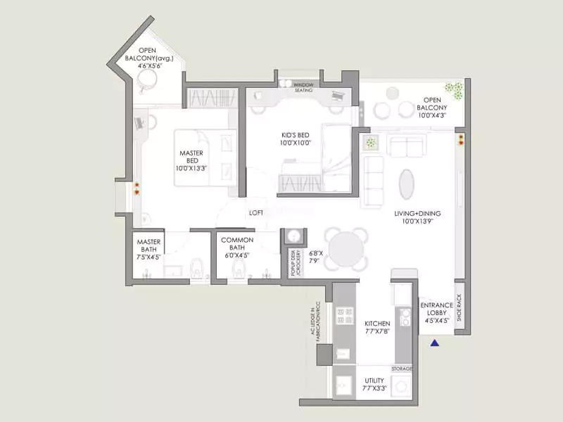 VJ Yashone Infinitee 2 BHK Floor Plan