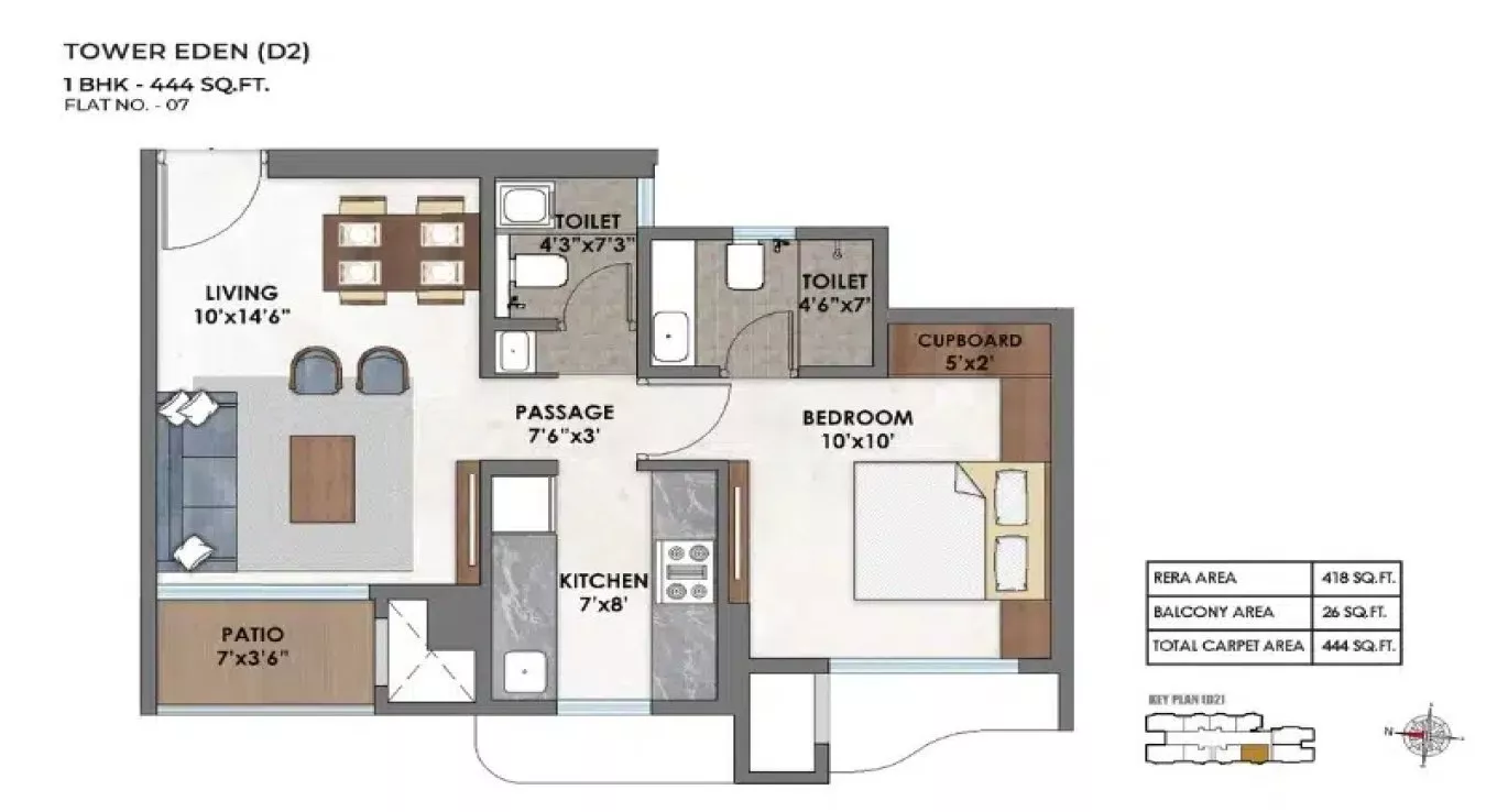 Ashar Merac 1 BHK Floor Plan