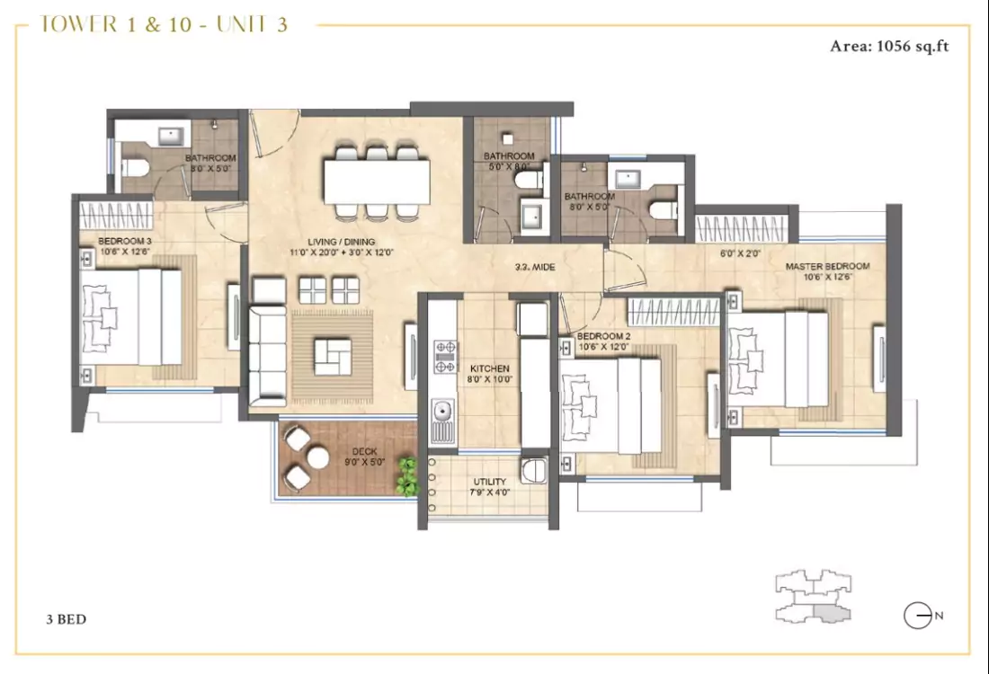 Lodha Bella Vita 3 BHK Floor Plan