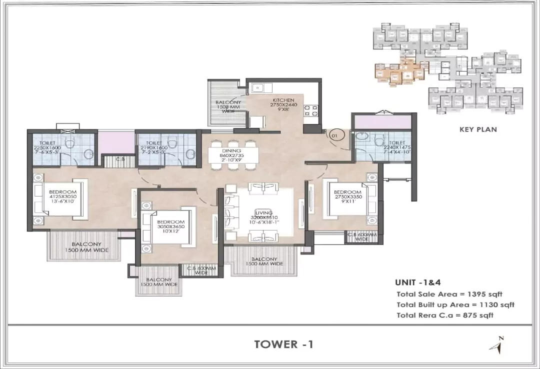 CRC Joyous 3 BHK Floor Plan