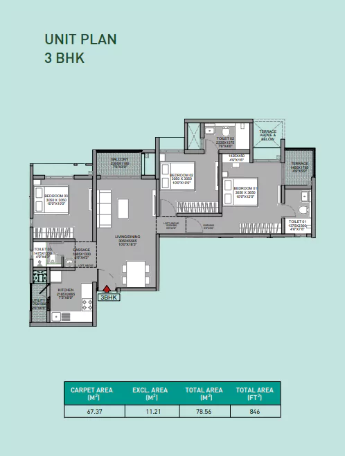 Godrej Sky Greens 3 BHK Floor Plan