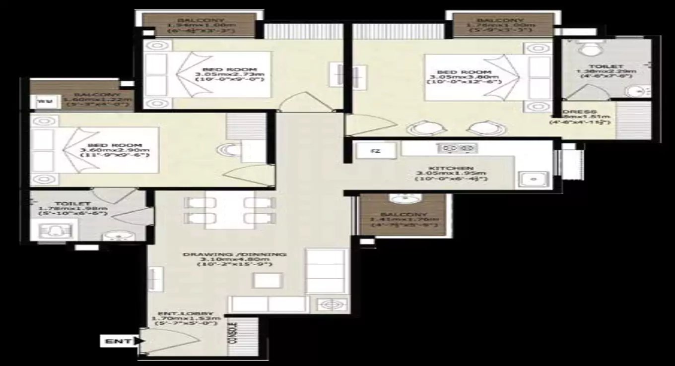 Rudra Shobhagyam 3 BHK Floor Plan