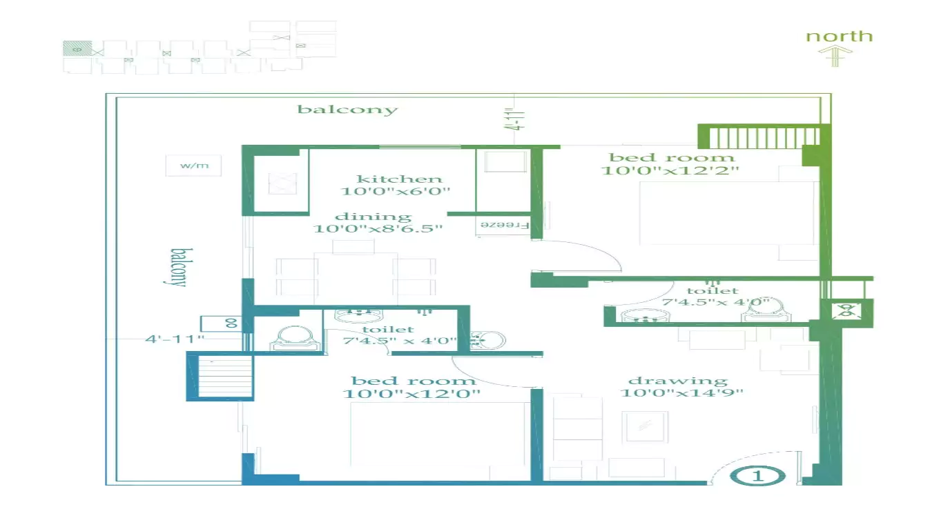 Roma Golf Link Apartment 2 BHK Floor Plan