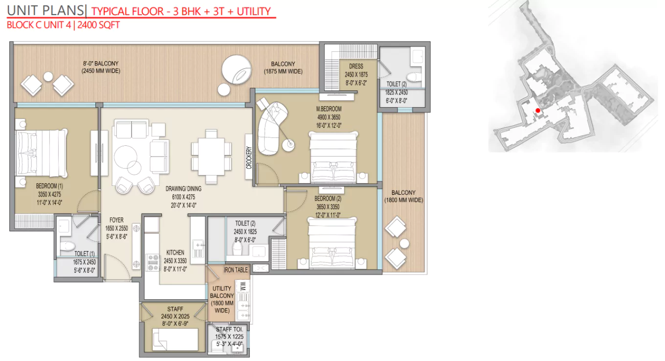 Excentia Tatva 3 BHK Floor Plan