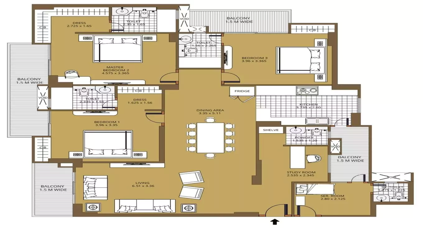 Purvanchal Sunbliss 3 BHK (Type 2) Floor Plan