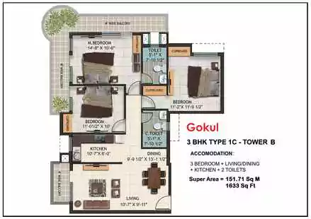 Sri Krishna Vilas 3 BHK Floor Plan