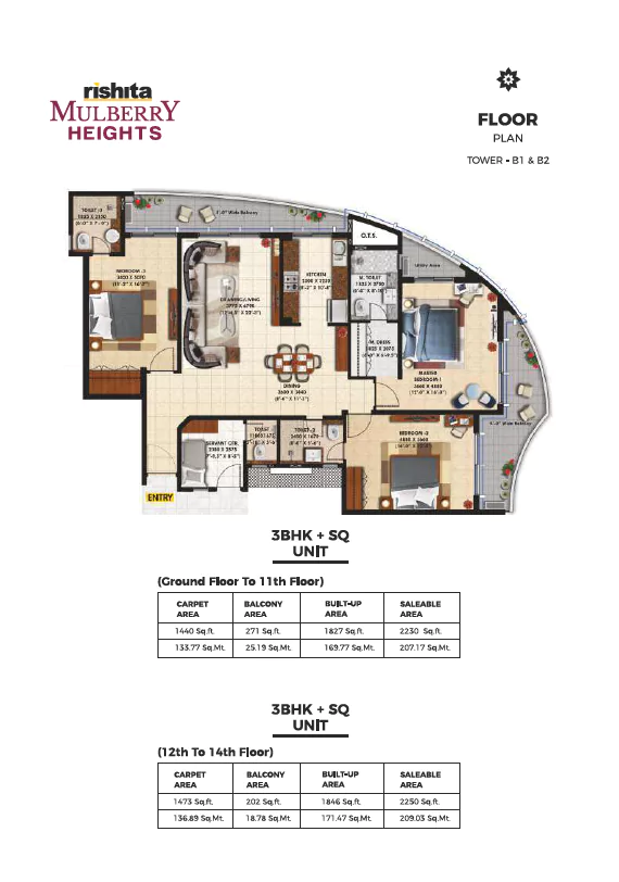 Rishita Mulberry Heights 3 BHK Floor Plan
