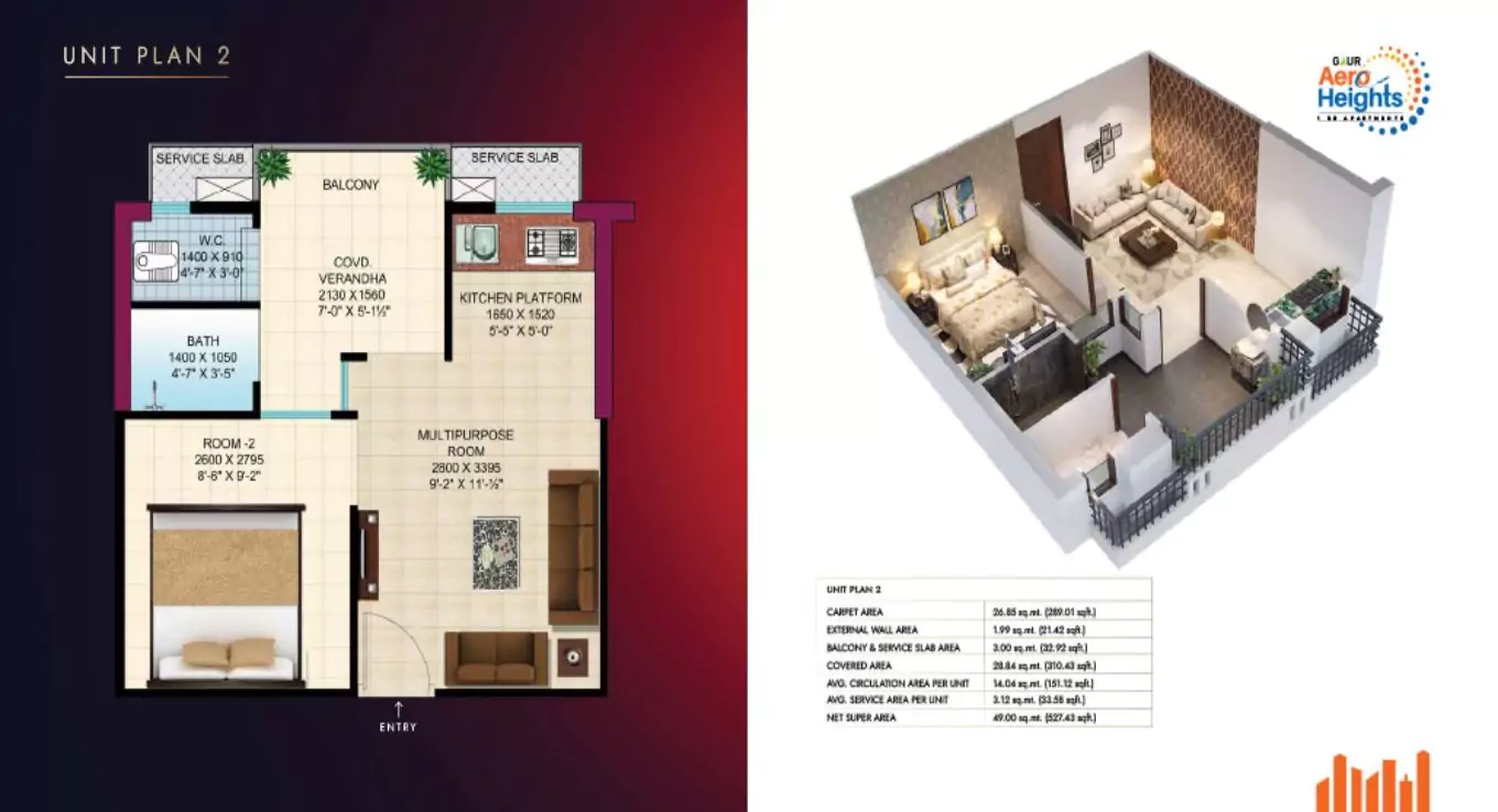 Gaur Aero Heights 1 BHK Floor Plan