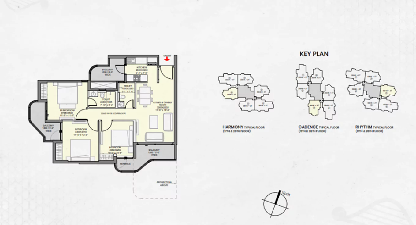 Eldeco Ballads of Bliss 3 BHK Floor Plan