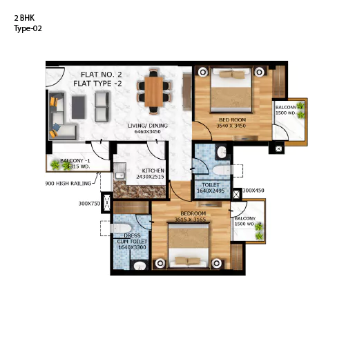 Bliss Delight 2 BHK Floor Plan